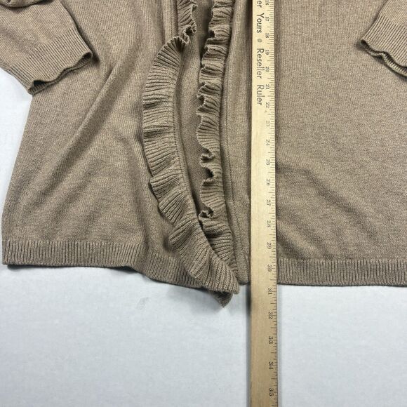Lands End Womens Wool Blend Cardigan Beige Ruffled Open Front Warm Sweater XL - Picture 6 of 10